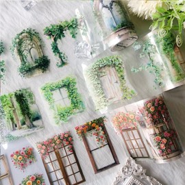 Arpaper Scrapbooking Stickers Accessories Flower Sticker Set 3 Rolls Washi Tape Sticker Decoration for Scrapbooking, Albums, Mobile DIY (Window Sill Stickers 1)
