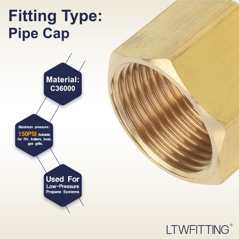LTWFITTING Brass Pipe Cap Fittings 3/4-Inch NPT Air Fuel Water