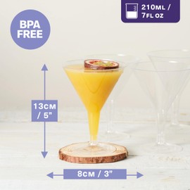 MATANA 24 Premium Plastic Martini Cocktail Glasses (210ml) - Elegant & Reusable Plastic Glasses for Manhattan, Margarita, Cosmopolitan, Desserts - Cocktail Cups for Weddings, Birthdays, Parties