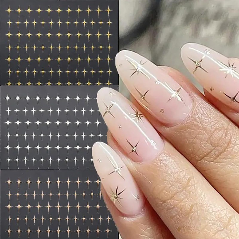 Star Nail Decals - 6 Sheets in Gold, Silver, White,