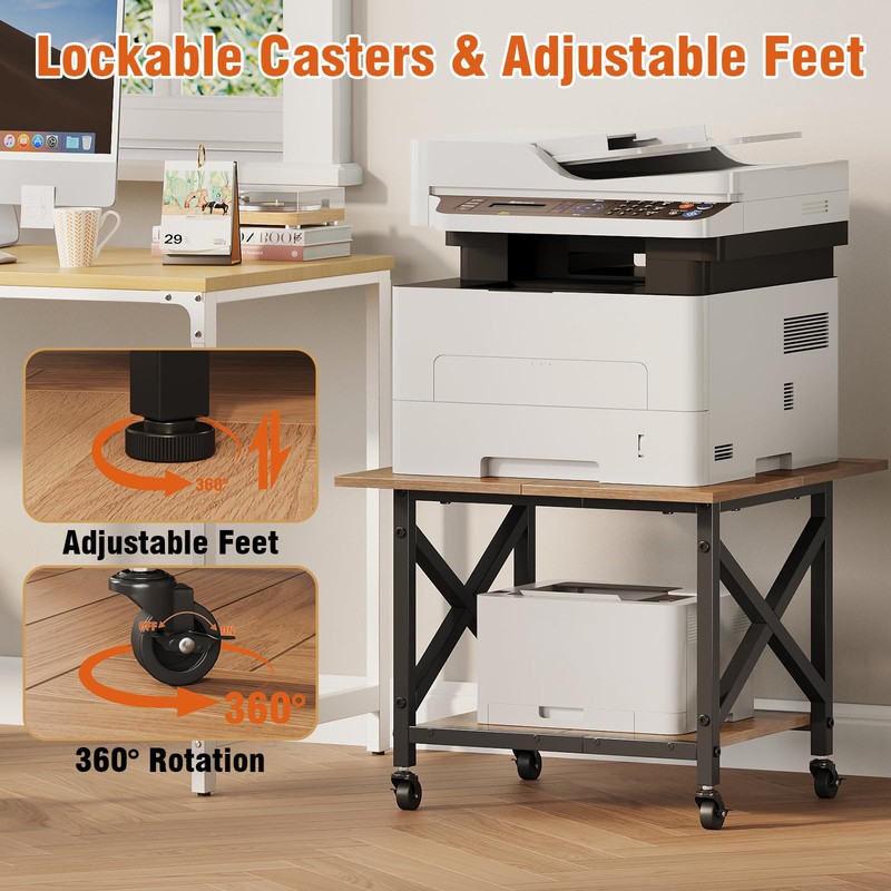 VENNQD 2 Tier Printer Stand, 23.6'' x 23.6'' Large Table