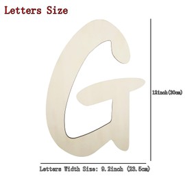 12 Inch Unfinished Wooden Letter G, Large Wood Letters for DIY Crafts, Thickness 1/8" Blank Unfinished Wooden Alphabet for Home Wall Decor DIY Letters Crafts