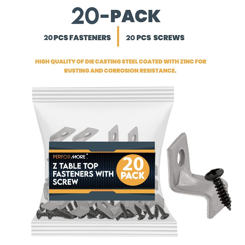 Performore 20 Pack Z Tabletop Fasteners with Black Set of