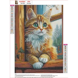 MXJSUA Fensterbank Katze DIY Diamant-Malset nach Zahlen für Erwachsene, 5D Rundbohr Diamant Edelstein Kunstmalerei Bild Kunstsets Basteln für Heimdekoration 30x40cm