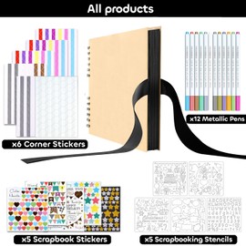 Scrapbook Photo Album, DIY 8 X 12 Inch Hardcover Kraft Blank Paper scrapbooking supplies, 80 Pages Memory scrap Book with 12 Metal Pens for Anniversary Family Wedding (Khaki)