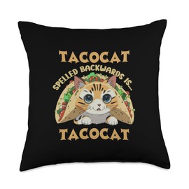 I love taco and cat Funny Mexico Food Designs Spelled Backwards is Tacocat Funny Palindrome Kids Throw Pillow, 18x18, Multicolor