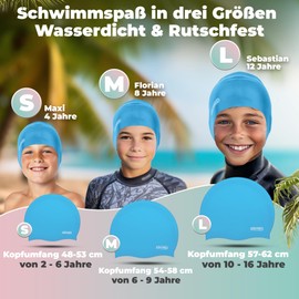 KIDVERSE Badekappe Kinder wasserdicht - Schwimmhaube Kinder mit Anti-Rutsch-Noppen - Badekappen für Schwimmer mit UV Schutz - Schwimmhaube Jungen - Reißfeste Badehauben in verschiedenen Größen