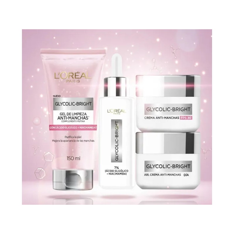 Rutina Antimanchas Loréal Paris Glycolic Bright Skincare 5pz