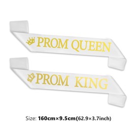 CHEERYMAGIC Hen Party Sashes,2 Pcs Prom King and Prom Queen Sashes White Gold Graduation Satin Sashes for Graduation Hen Birthday Prom Party Supplies A4WHJD