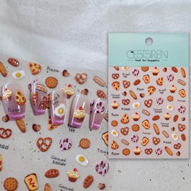 CESTSIREN Bread Food Nail Art Stickers, 5D Embossed Coquette Nail Decals,for Nail Art Design, Self-Adhesive,Cute Nail Accessories for Women, Nail Art Supplies