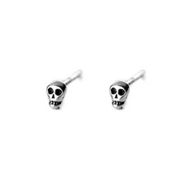 Sterling Silver Oxidized Mini Punk Gothic Skull Statement Unisex Stud Earrings