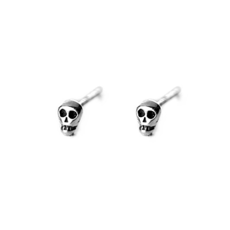 Sterling Silver Oxidized Mini Punk Gothic Skull Statement Unisex Stud