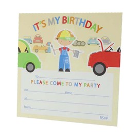 4Ucards 10x Young Boy's Birthday Party Invitations - With Envelopes - Car Mechanic Theme