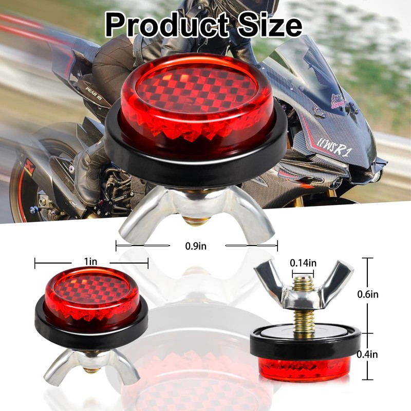 Muoqele 6PCS Red Reflectors Motorcycle License Plate Frame Bolts and