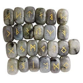 Loveliome Natural Rune Stones Set, Polished Engraved Elder Alphabet Magic Lettering Crystal Set for Meditation Divination Chakra Healing,Moonstone