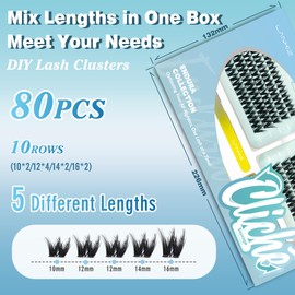 Cluster Lashes Kit，Lankiz Reusable Individual Eyelashes KIT with Lash Bond Seal and Remover Natural Wispy 10-16mm C Curl Lash Extension 80PCS DIY Waterproof(Sauvage)