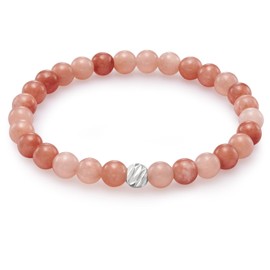 day.berlin Women's Pearl Bracelet Neo Genuine Natural Stone Bracelet with 6 mm Gemstones, Flexible Drawstring 17 cm Long with Rhinestone Pearl, Hand Knotted for Women, Natural stone, rubber, Flower