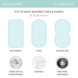 The Peanutshell Fitted Bassinet Sheets Set, Universal Fit for Oval, Rectangle, Hourglass Mattresses, Boho Rainbow