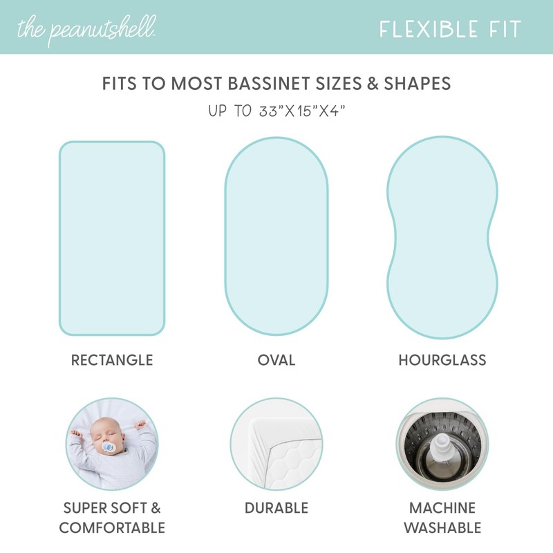The Peanutshell Fitted Bassinet Sheets Set, Universal Fit for Oval,
