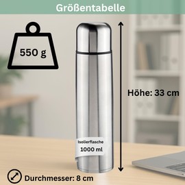 Thermos Flask Stainless Steel 1000 ml Leak-Proof Insulated Flask and Thermos Flask Double Walled Keeps Drinks Hot and Cold Outdoor & HLKaufblock