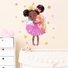 RoyoLam Little Princess Hugging Baby Horse Wall Decals Nursery Preschool Wall Stickers for Kid Baby Girl Removable Peel and Stick Waterproof Wall Art Decor Stickers for Living Room Bedroom Bathroom