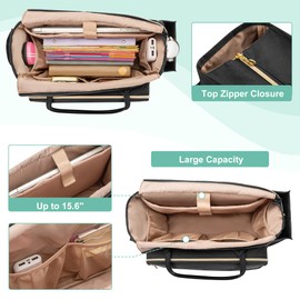 LUXJA Teacher Tote Bag with Accordion File Pocket, Teacher Bag for Women with 15.6 Inch Laptop Compartment, Black