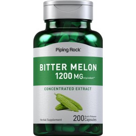 Piping Rock Bitter Melon Capsules 1200mg | 200 Count | Momordica Charantia | Concentrated Extract | Herbal Supplement | Non-GMO, Gluten Free
