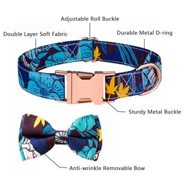 Laxney Dog Bowtie Collar, Detachable and Adjustable Fancy Flower Print Bow Tie Collar, Cute Quick Release Dog Collar with Metal Buckle, for Small Medium Large Dogs (M, Deep Blue Flower)