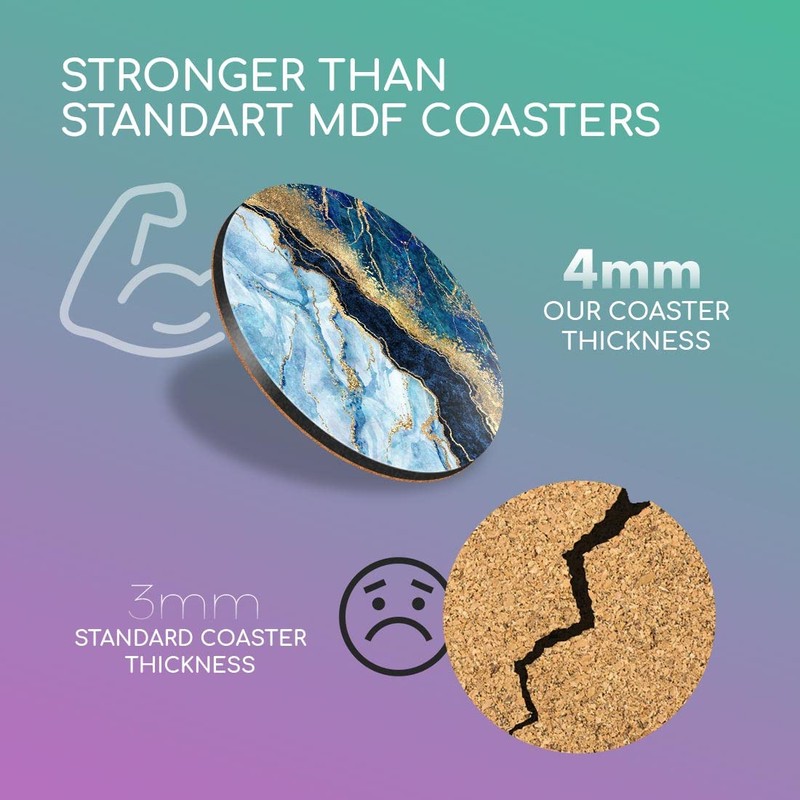 1 x Round Coaster - Marbled Art Effect Blue Gold