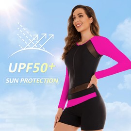 NESY Womens Rash Guard Swimsuit Boyleg Long Sleeve One Piece Bathing Suit UPF 50 Zipper Surfing Wetsuit Athletic Swimwear