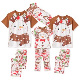 IFFEI Christmas Pajamas for Family Matching Sets PJ's with Snowman Print Short Sleeve Top and Pant Loungewear with Pocket 2 Years