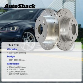 AutoShack Front Drilled Slotted Brake Rotors Silver Pair of 2 Driver and Passenger Side Replacement for Dodge Stratus Chrysler Sebring Mitsubishi Eclipse Lancer Outlander 2001-2012 Galant PR6401DSZPR