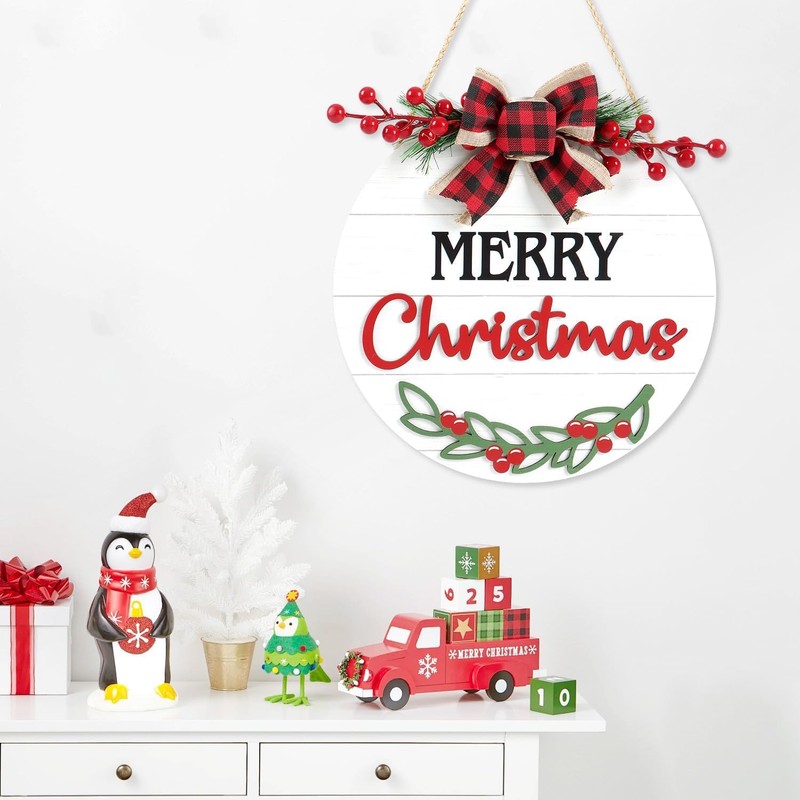 CHDITB Christmas Welcome Wall Sign Plaque,Merry Christmas Wooden sign,Xmas Front