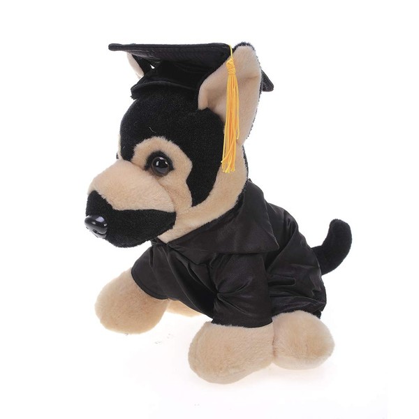 Plushland German Shephard Plush Stuffed Animal Toys for Graduation Day, Personalized Text, Name or Your School Logo on Gown, Best for Any Grad School Kids 12 Inches(Black Cap and Gown)