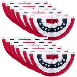 12 Pieces American Pleated Fan Flag, 3 X 1.5 Ft USA Patriotic Pleated Fan Flag 4th of July Half Fan Banner Decoration for Independence Day Porch Garden Outdoor Indoor Decorations