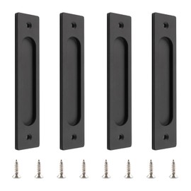 MOROBOR Rectangular Recessed Sliding Door Pulls, 4pcs Matte Black Flush Pull Aluminum Alloy Closet Door Finger Pulls with Screws for Sliding Barn Door (4, Matte Black)