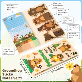 Xqumoi I Just Really Like Groundhog Sticky Notes Set - Cute Animal Self-Stick Note Pads Divider Tabs Bundle Writing Memo Pad Page Marker Back to School Office Supplies Groundhog Day Party Favor Gift