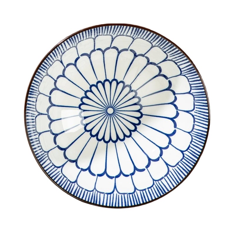 Signature Housewares Blue and White Pattern Ceramic Noodle Ramen Soup