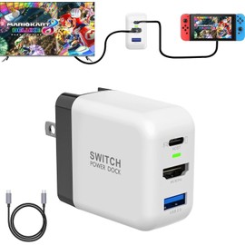 TreasLin Switch Replacement Dock, PD 36W USB C Charger for OLED TV Dock Station, 4K 60Hz HDMI Portable Dock Charger Adapter Accessory, White and Black