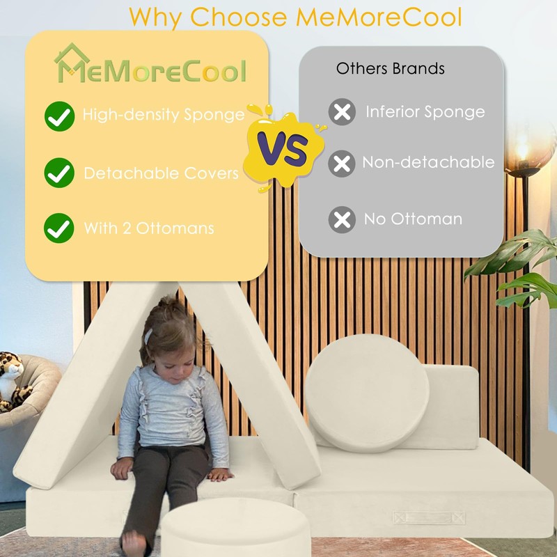 MeMoreCool Modular Kids Play Couch – 8-Piece Beige Foam Sofa