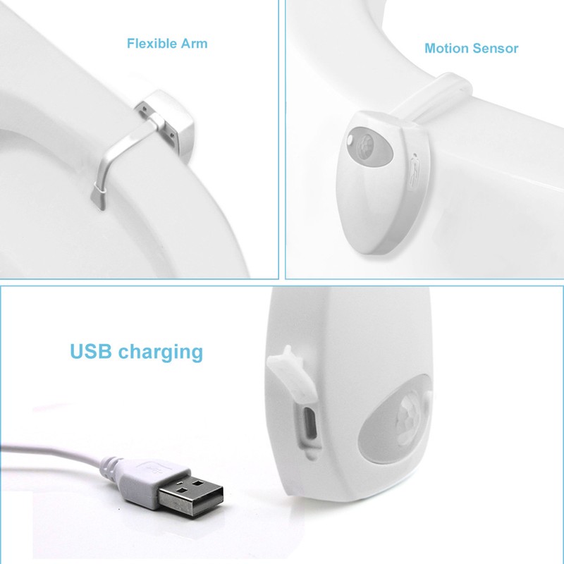 16 Color Bathroom Toilet Night Light UV Light USB Charging