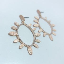 Fashion Jewelry E0860 Rose Gold Tone Metal Clear Rhinestones Deco Oval Shape Dangle Earrings