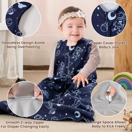 PHF Soft Baby Sleep Sack 12-18 Months 100% Organic Cotton Wearable Blanket, 2-Way Zipper 0.5 TOG Toddler Sleeping Sack 3 Pack, Comfy Sleep Bag for Baby Boys Girls, Navy Space (Large)