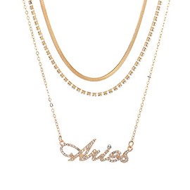 12 Constellation Multilayer Necklace Choker Zodiac Letter Snake Chain Rhinestone Crystal Tennis Chain Collar Birthday Jewelry Gift for Women, Crystal, alloy