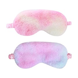 2 Pcs Soft Plush Eye Masks Fluffy Sleeping Mask Rainbow Sleep Eye Mask Travel Nap Eye Cover Night Eye Shades for Sleeping Comfortable Sleep Blindfold for Women Men Purple Red
