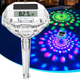 Pircaath 2025 Upgrade Digital Pool Thermometer Floating Easy Read, Solar Pool Thermometer with 7 Dynamic Light Show & Large LCD Screen, IP68 Waterproof Swimming Temperature Gauge for Hot tub, Spa