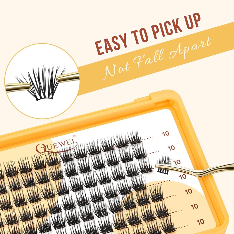 QUEWEL Lash Clusters 10mm Cluster Lashes Eyelash Clusters Soft and