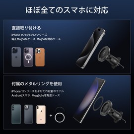 Smartphone Holder for Cars, MagSafe Compatible, Syncwire, Reinforced Metal Hooks, For Car Air Conditioning Vents, Magnet, In-Car Smartphone Holder, Car Smartphone Stand, Fall Prevention, 360° Rotation, Compatible with All Types of Smartphones such as iPhone 16, 15, 14, 13, 12 SE, Samsung Xperia (Carbon Fiber Color)