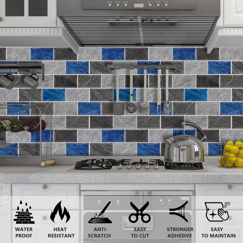 URCOLOR 10-Sheet backsplash Peel and Stick for Kitchen Wall, 12"x12"
