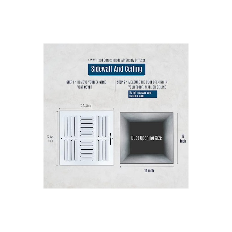 Fits 12x12 Duct Opening 4 Way Fixed Curved Blade Air